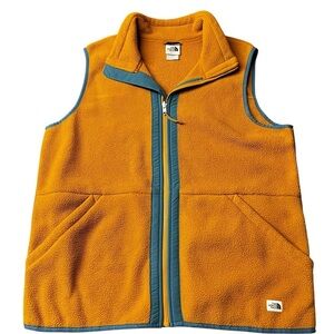 The North Face Men’s Burnt Orange and Teal Fleece Zippered Vest Size Large